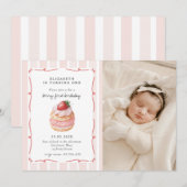Invitation Berry Sweet Pink Photo Premier anniversaire (Devant / Derrière)