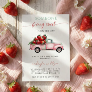 Invitation Berry Sweet Pink Truck Baby shower fraise rouge