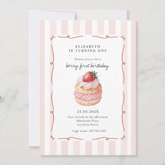 Invitation Berry Sweet Rose Premier anniversaire (Devant)