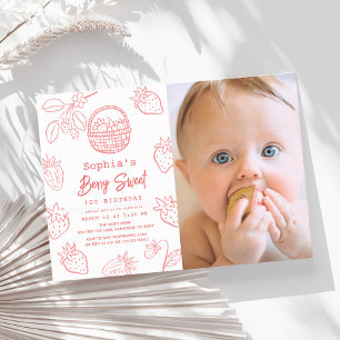 Invitation Berry Sweet Starawberry Photo 1er anniversaire
