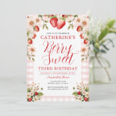 Invitation Berry Sweet Strawberry 3e fête d'anniversaire Flor (Debout devant)