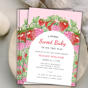 Invitation Berry Sweet Strawberry Arch Baby shower fille