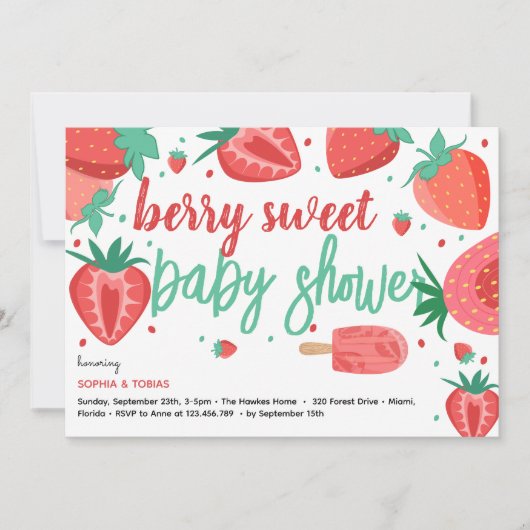 Invitation Berry sweet strawberry baby shower (Devant)