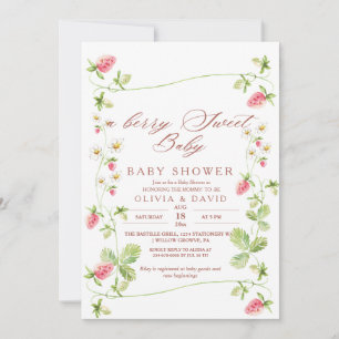 Invitation Berry Sweet Strawberry Baby shower élégant