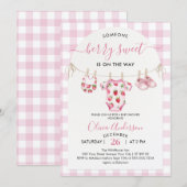 Invitation Berry Sweet Strawberry Baby shower rose (Devant / Derrière)