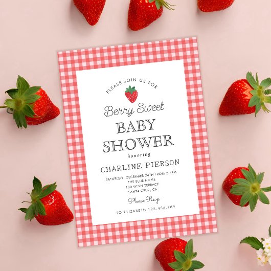Invitation Berry Sweet Strawberry Baby shower rose
