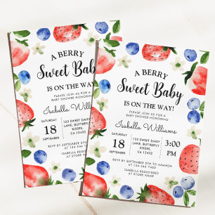 Invitation Berry Sweet Strawberry Blueberry Baby shower fille