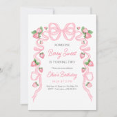 Invitation Berry Sweet Strawberry Bow rose Anniversaire (Devant)