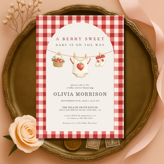 Invitation Berry Sweet Strawberry Clothesline Baby Shower