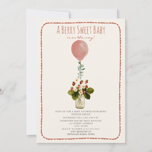 Invitation Berry Sweet Strawberry Doodle Baby shower fille (Devant)