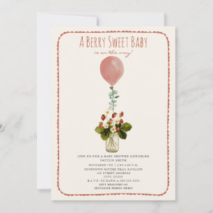 Invitation Berry Sweet Strawberry Doodle Baby shower fille