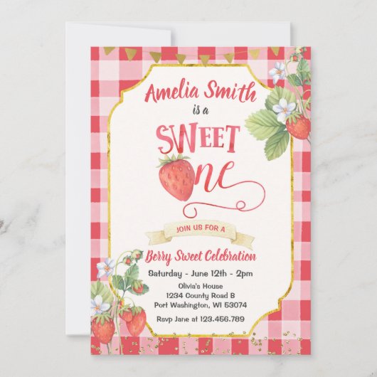 Invitation Berry Sweet Strawberry fête d'anniversaire (Devant)