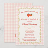 Invitation Berry Sweet Strawberry Gingham Baby Shower (Devant / Derrière)