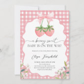 Invitation Berry Sweet Strawberry Gingham Baby Shower (Devant)