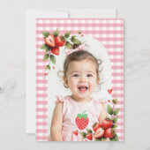 Invitation Berry Sweet Strawberry Gingham Photo 1st Birthday (Dos)