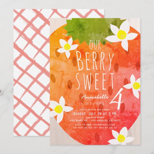 Invitation Berry Sweet Strawberry Girl Anniversaire (Devant / Derrière)