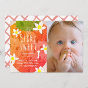 Invitation Berry Sweet Strawberry Girl Photo 1er anniversaire
