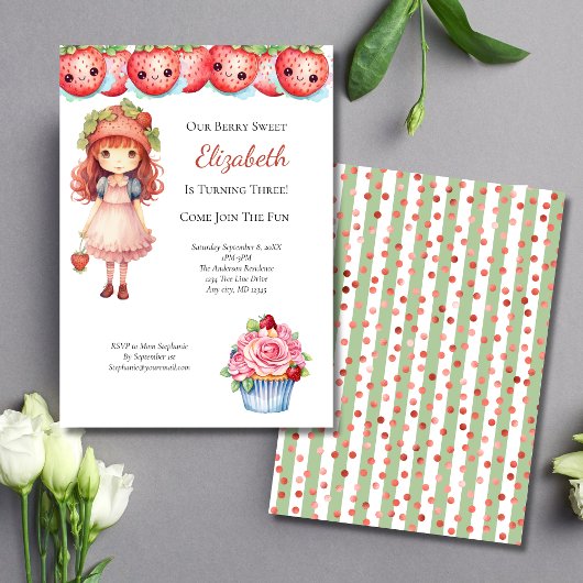 Invitation Berry Sweet Strawberry Girls Anniversaire