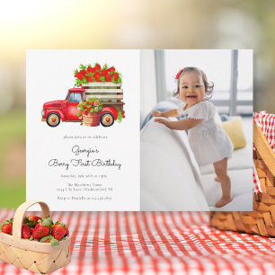 Invitation Berry Sweet Strawberry minimaliste Premier anniver