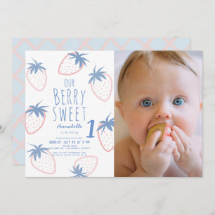 Invitation Berry Sweet Strawberry Pink 1er anniversaire Photo