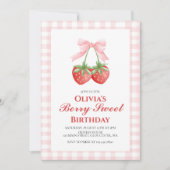 Invitation Berry Sweet Strawberry Pink Bow anniversaire (Devant)