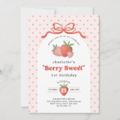 Invitation Berry Sweet Strawberry Red Bow Birthday Photo (Devant)