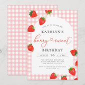 Invitation Berry Sweet Strawberry rose Girl Anniversaire (Devant / Derrière)