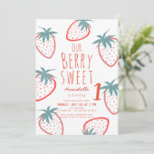 Invitation Berry Sweet Strawberry Rouge Blanc 1er anniversair (Debout devant)