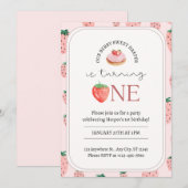 Invitation Berry Sweet Strawberry Thème 1er anniversaire Invi (Devant / Derrière)