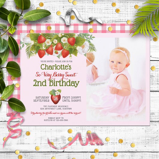 Invitation Berry Sweet Strawberry thème Fille's Birthday