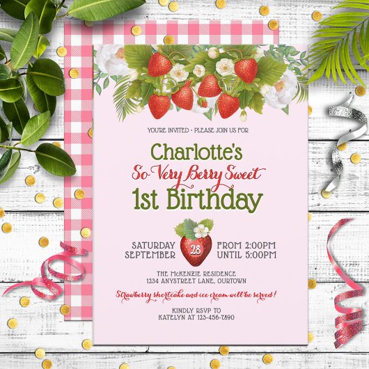 Invitation Berry Sweet Strawberry thème Fille's Birthday