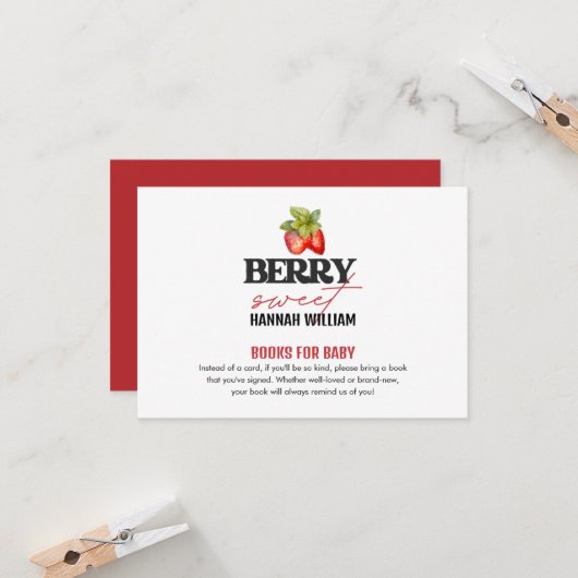 Invitation Berry Sweet Typography Livres pour Baby Card (Devant/Arrière en situation)
