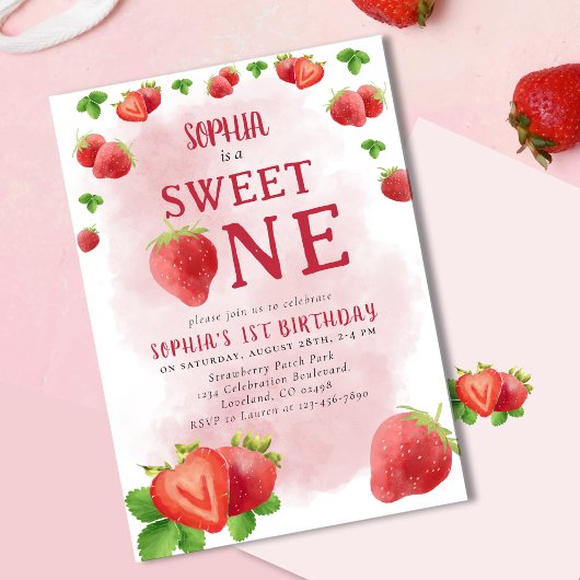 Invitation Berry Sweet Un 1er Anniversaire Fraise Cute