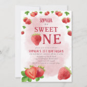 Invitation Berry Sweet Un 1er Anniversaire Fraise Cute (Devant)