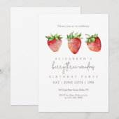 Invitation Berry Threemendous Strawberry Birthday (Devant / Derrière)