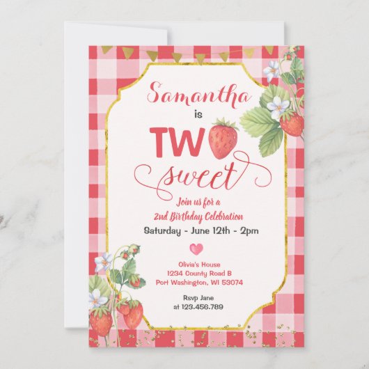 Invitation Berry Two Swewberry fête d'anniversaire (Devant)