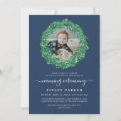 Invitation Berry Wreath Navy Blue Naming Cerememy Photo (Devant)
