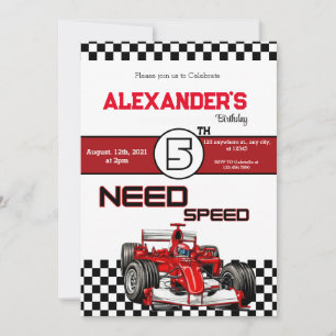 Invitation Besoin 5 Voiture de Course Rouge Vitesse