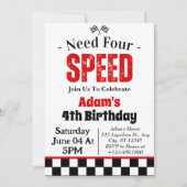 Invitation Besoin de 4 Speed Boy 4e fête d'anniversaire (Devant)