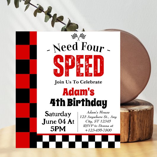 Invitation Besoin de 4 Speed Boy 4e fête d'anniversaire