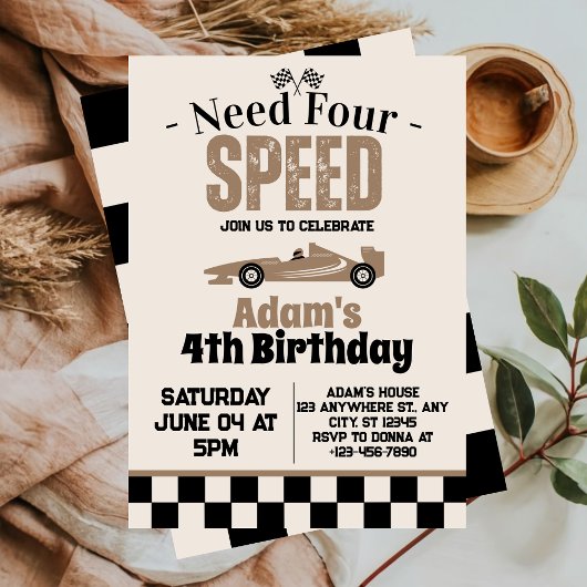 Invitation Besoin de 4 Speed Boy 4e fête d'anniversaire