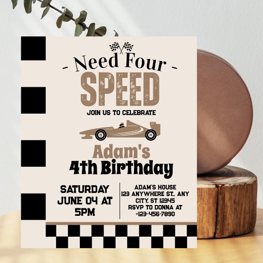 Invitation Besoin de 4 Speed Boy 4e fête d'anniversaire