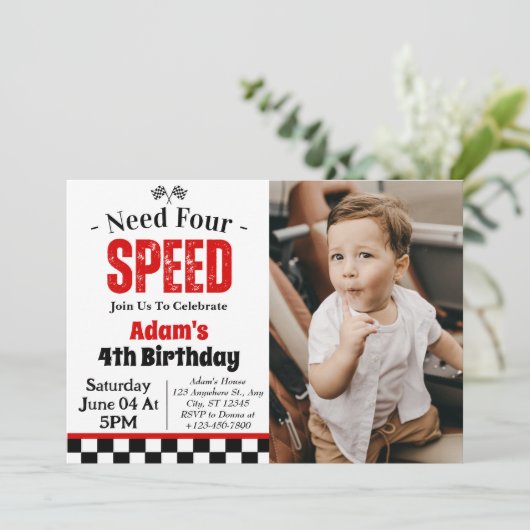 Invitation Besoin de 4 Speed Boy 4e fête d'anniversaire (Debout devant)