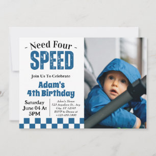 Invitation Besoin de 4 Speed Boy 4th Birthday Party Photo