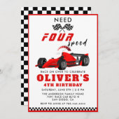 Invitation Besoin de 4 Speed Car Boy 4e anniversaire (Devant / Derrière)