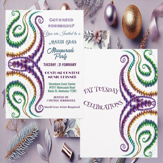 Invitation Besoin de perles Mardi Gras Colours Masquerade Par
