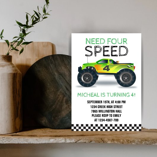 Invitation Besoin de quatre camions monstre de vitesse quatri