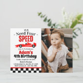 Invitation Besoin de quatre Speed Race Car Boy 4th Birthday P (Debout devant)