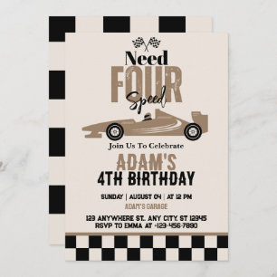 Invitation Besoin de quatre Speed Race Car Boy 4th Birthday P