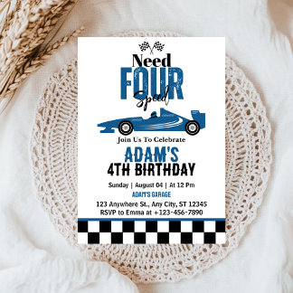 Invitation Besoin de quatre Speed Race Car Boy 4th Birthday P